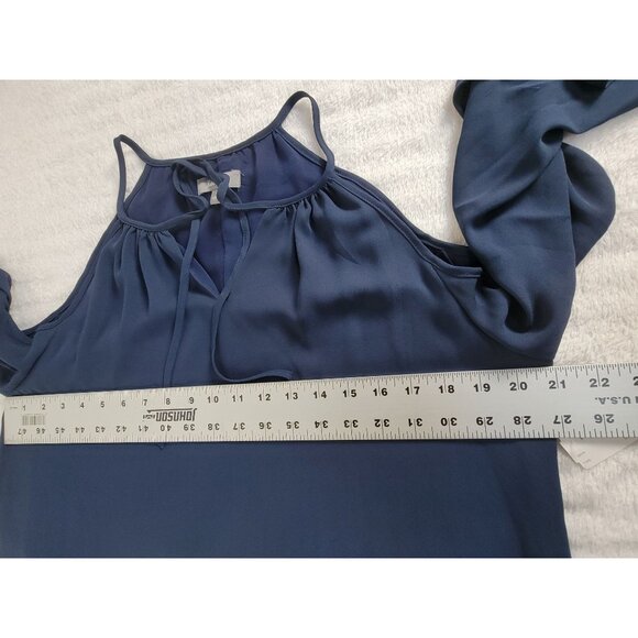 Neiman Marcus Womens Navy Blue Halter Cold Shoulder Chiffon Dress Large New $189 - Picture 9 of 10